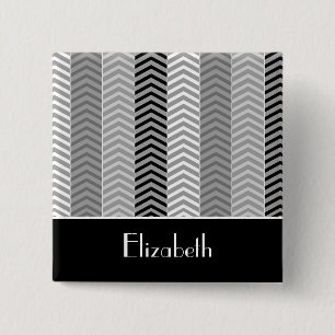 Contemporary Black White Chevron Rand och Namn Knapp