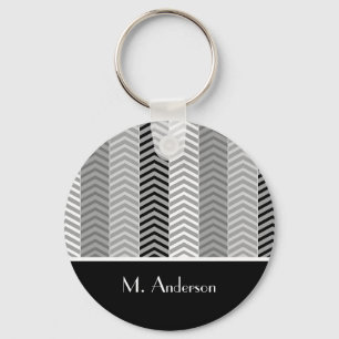 Contemporary Black White Chevron Rand och Namn Nyckelring
