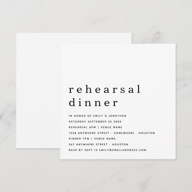 Contemporary Black White Rehearsal Dinner Invati Inbjudningar (Fram/baksida)