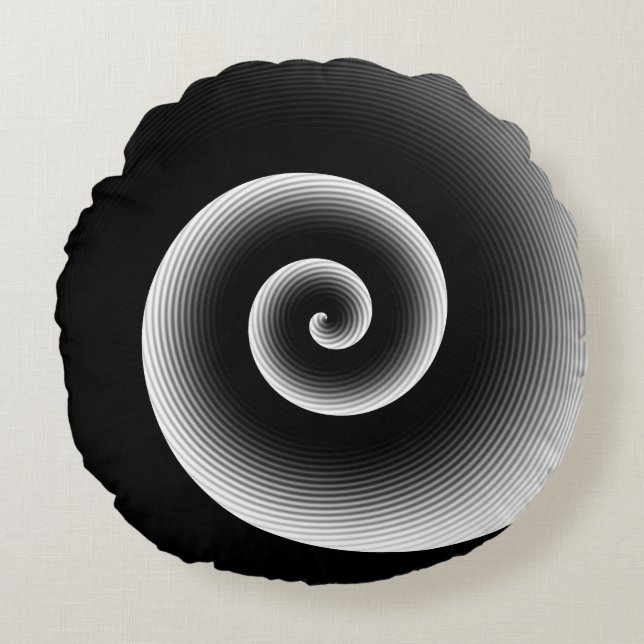 Contemporary Black & White Snyggt Artistic Twirl Rund Kudde (Framsidan)