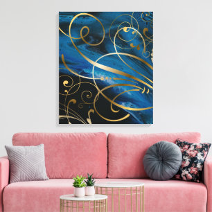 Contemporary Blandad media Guld Swirls blommor Ca Canvastryck