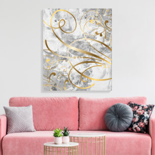 Contemporary Blandade media Guld Swirls blommor Canvastryck