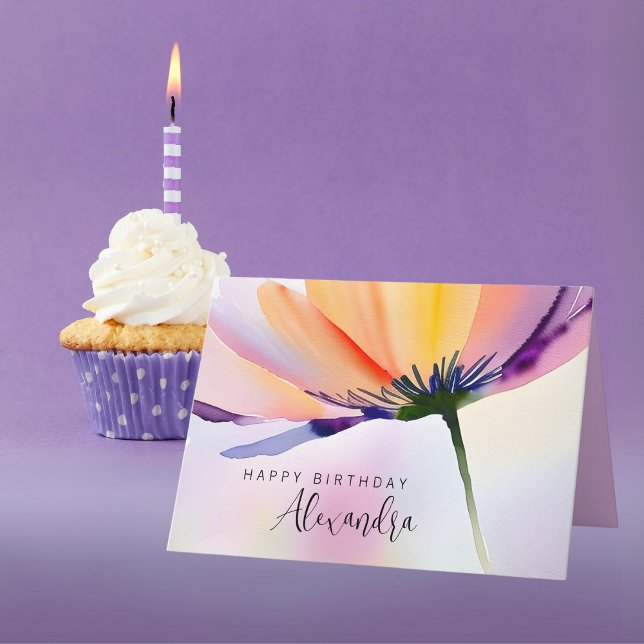 Contemporary Blommigt Anpassningsbar Födelsedag so Kort (Contemporary floral birthday or any occasion card. Easily change the name and other text.
)