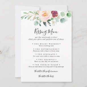Contemporary Blommigt Bröllop Kissing Menu Game Ca