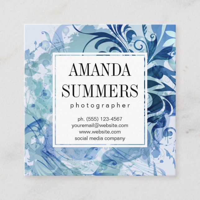Contemporary Blue Artistic Fyrkantigt Visitkort (Framsida)