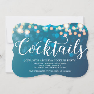 Contemporary Blue Bokeh Cocktail Party Inbjudningar