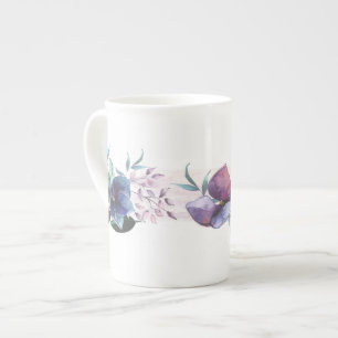Contemporary Blue Hydrangea Blommigt Bone China Mu Benporslin Mugg