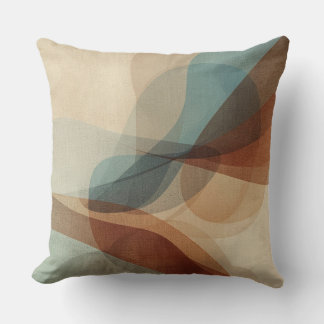 Contemporary Blue Rusty Brown Beige Abstract Print Kudde