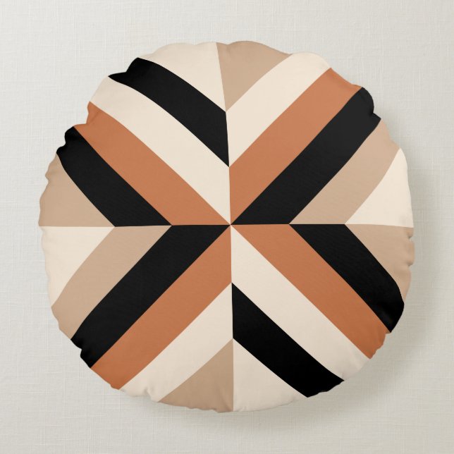Contemporary Brown Black Geometric Rund Kudde (Framsidan)