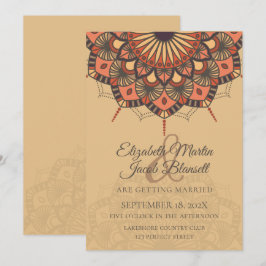 Contemporary Brown Peach Mandala Bröllop Inbjudningar