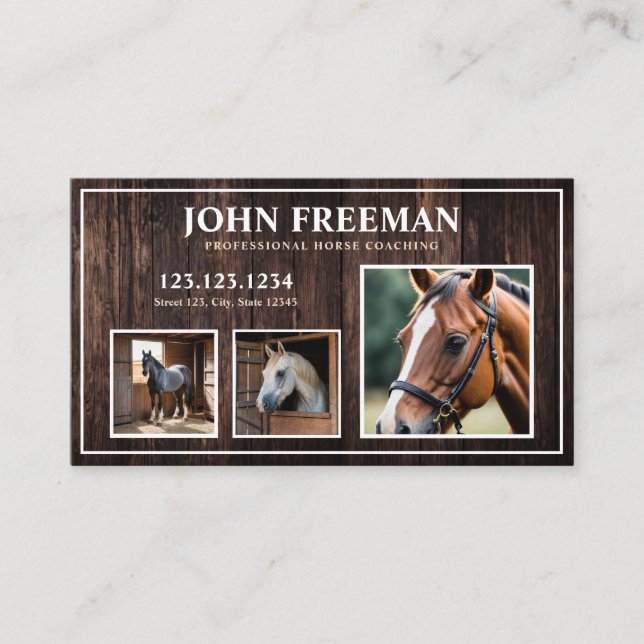 Contemporary Brown Wood Horse Photo Equine Visitkort (Framsida)