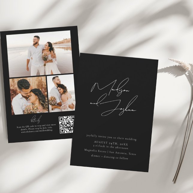 Contemporary Calligraphy Photo Collage QR-kod i Inbjudningar (Skapare uppladdad)