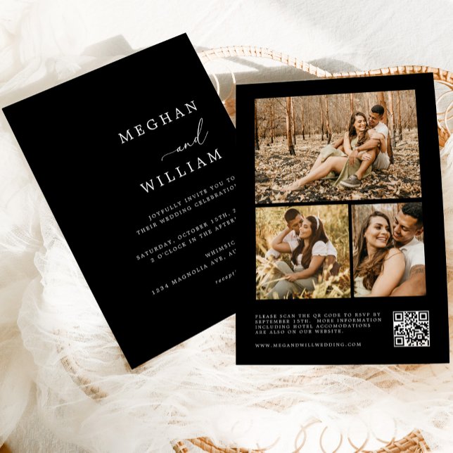 Contemporary Calligraphy Photo Collage QR-kod Inbjudningar (Skapare uppladdad)