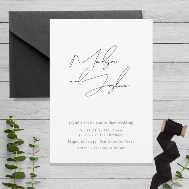 Contemporary Calligraphy Simple Wedding Investigat Inbjudningar (Skapare uppladdad)