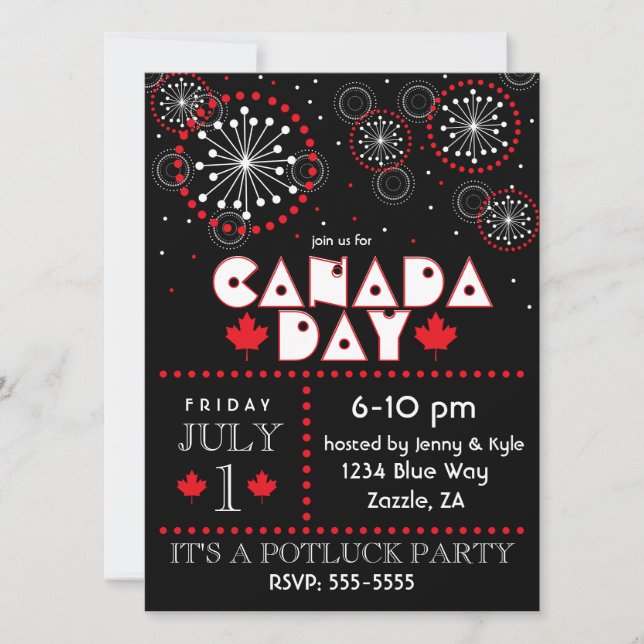 Contemporary Canada Day Fireworks Party Inbjudningar (Framsida)