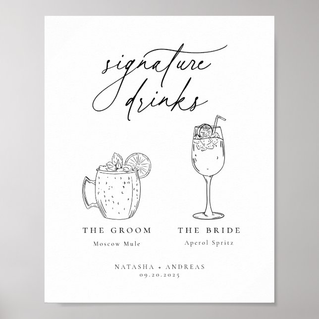 Contemporary Chic Minimalist Signature Drinks Poster (Framsidan)