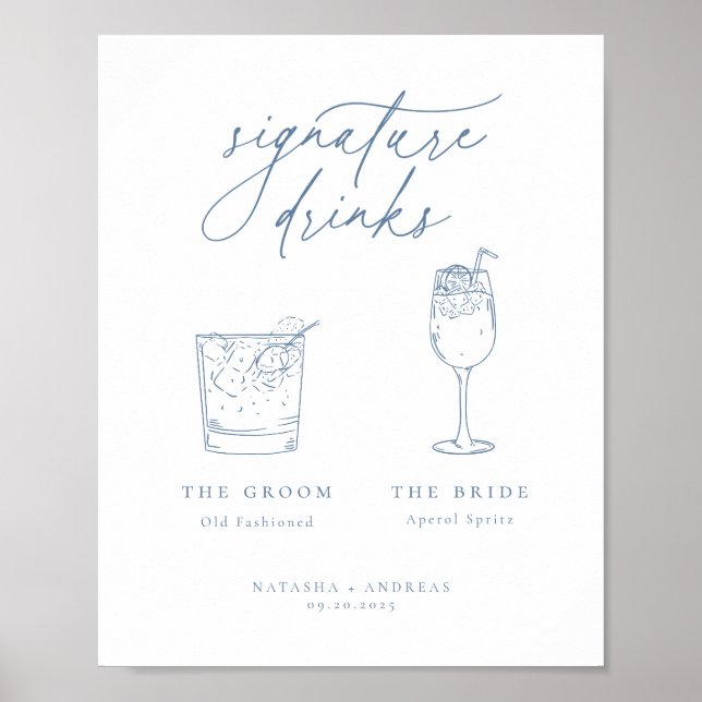 Contemporary Chic Minimalistisk blått Namnteckning Poster (Framsidan)