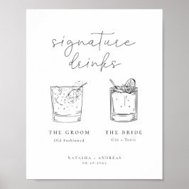 Contemporary Chic Minimalistisk Namnteckning Drink Poster
