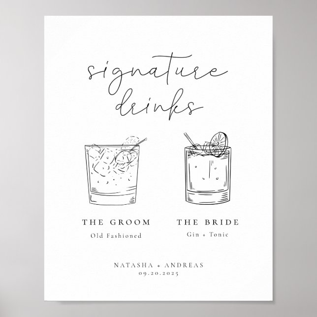 Contemporary Chic Minimalistisk Namnteckning Drink Poster (Framsidan)