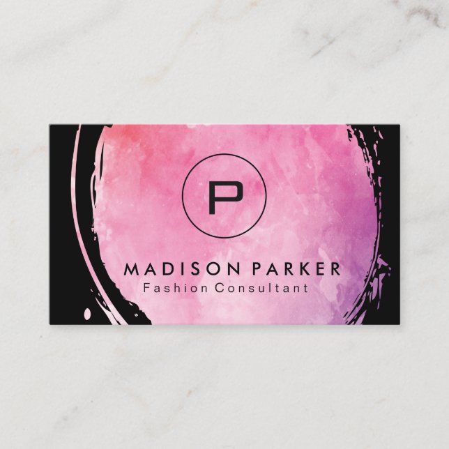 Contemporary Chic vattenfärg Brödsel med Monogram Visitkort (Framsida)