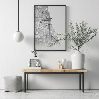 Contemporary Chicago Illinois Street Karta Poster