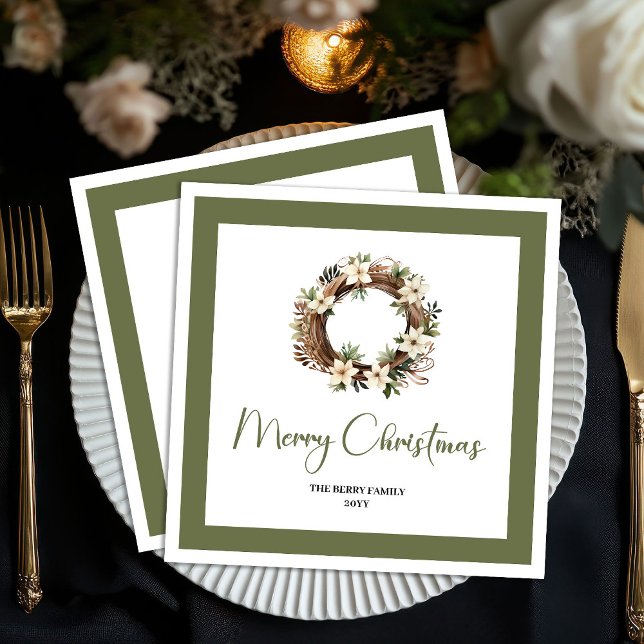 Contemporary Christmas Wreat Custom Family Napkins Pappersservett (Contemporary Christmas Tree Custom Family Napkins)