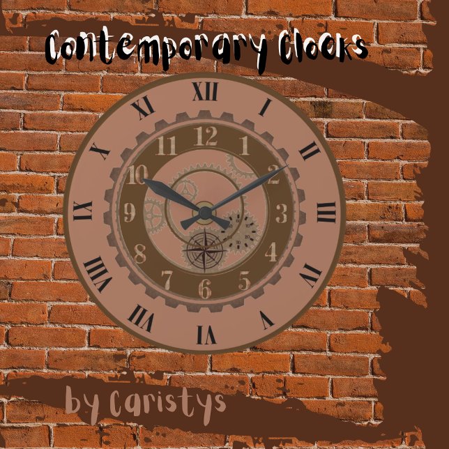 Contemporary Clay, Brown, Steampunk Wall Clock Stor Klocka (Contemporary Clocks available in various shades. )
