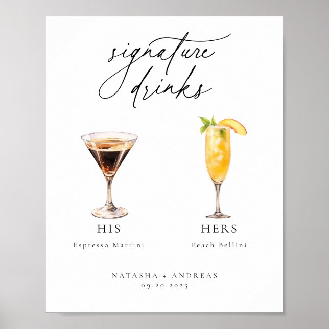 Contemporary Cocktails Namnteckning Drinks Poster (Framsidan)