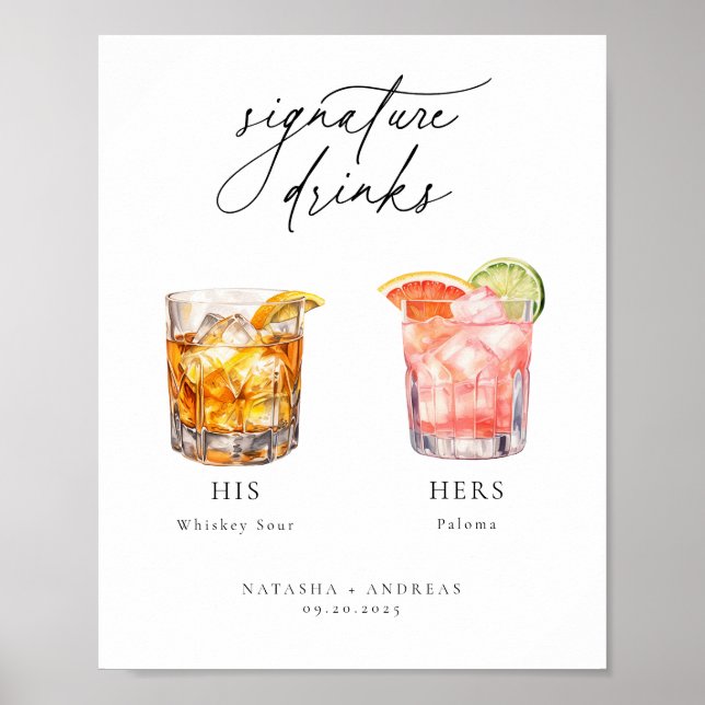 Contemporary Cocktails Namnteckning Drinks Poster (Framsidan)
