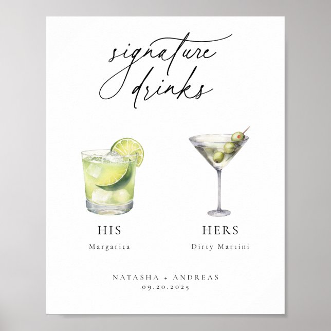 Contemporary Cocktails Namnteckning Drinks Poster (Framsidan)