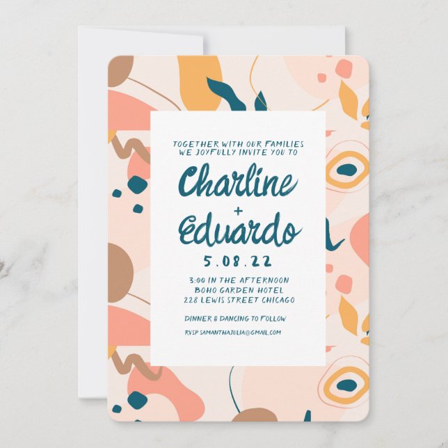 Contemporary Colorful Pastel ModernWedding Inbjudningar (Framsida)