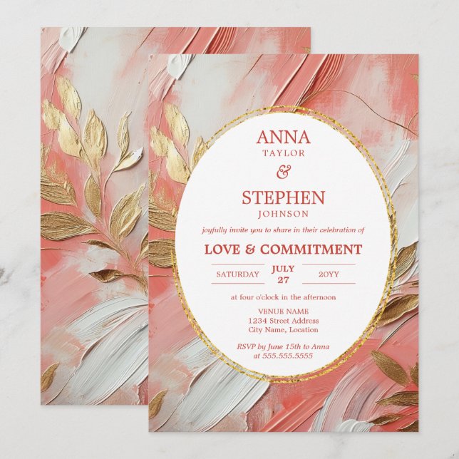 Contemporary Coral Elegance Commement Ceremony Inbjudningar (Fram/baksida)