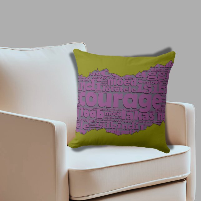 Contemporary Courage Typography Oliv grönt Lila Kudde (Contemporary Courage Typography Olive Green Purple Throw Pillow)
