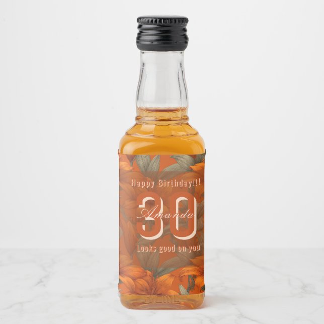 Contemporary Custom Lilies Floral Surprise Birthda Spritflaskor Etikett (Framsida)