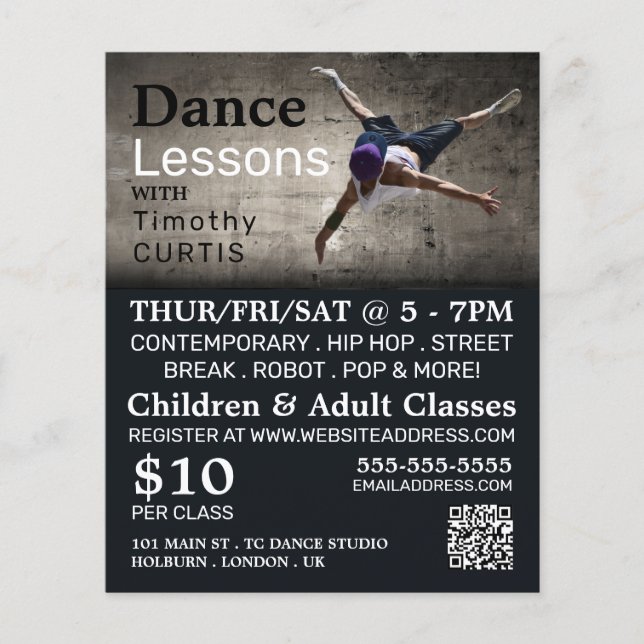 Contemporary Dancer, Dance Lesson Advertising Flygblad (Framsidan)