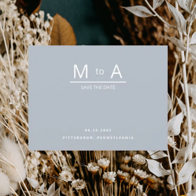 Contemporary Dusty Blue Monogram Spara datum Vykort (Skapare uppladdad)