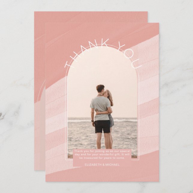 Contemporary Dusty Rosa Stripe PHOTO TACK Inbjudningar (Fram/baksida)