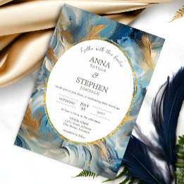 Contemporary Elegance: Blue White Guld Bröllop Inbjudningar