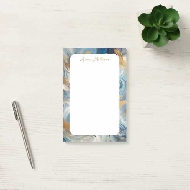 Contemporary Elegance Blue White Guld Post-it Block (Kontor)