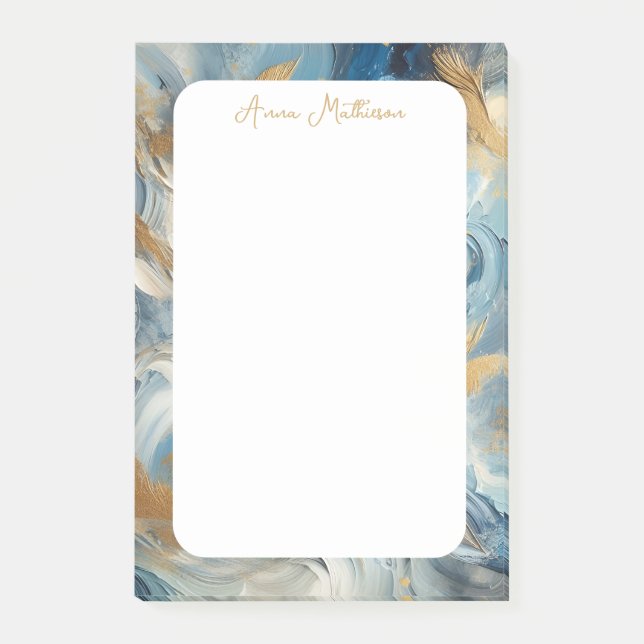 Contemporary Elegance Blue White Guld Post-it Block (Framsida)
