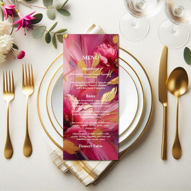 Contemporary Elegance:  Fuchsia Pink Gold Menu Meny (A work of art menu)