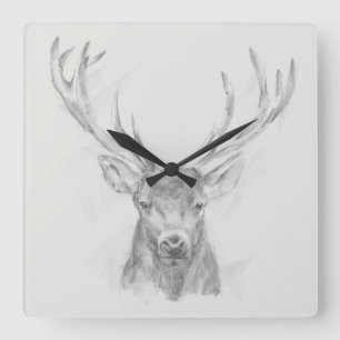 Contemporary Elk Sketch Fyrkantig Klocka