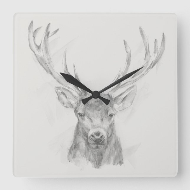 Contemporary Elk Sketch Fyrkantig Klocka (Framsida)