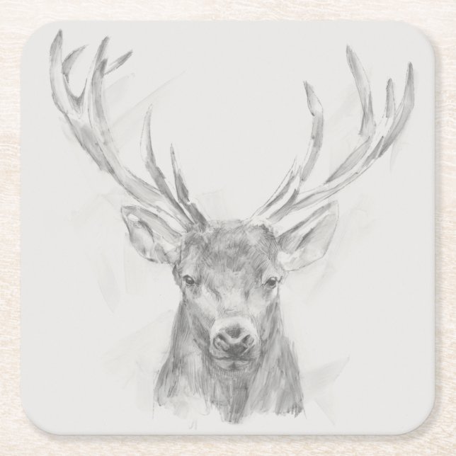 Contemporary Elk Sketch Underlägg Papper Kvadrat (Framsidan)