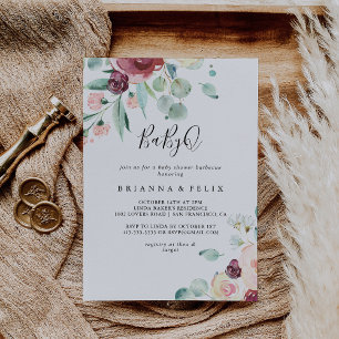 Contemporary Eucalyptus BabyQ Baby Shower Barbecue Inbjudningar