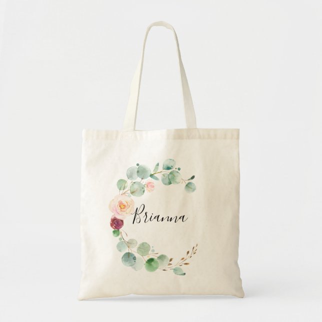 Contemporary Eucalyptus Blommigt Bridesmaid Tote B Tygkasse (Framsidan)
