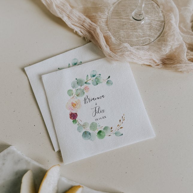 Contemporary Eucalyptus Blommigt Bröllop Napkin Pappersservett (Skapare uppladdad)