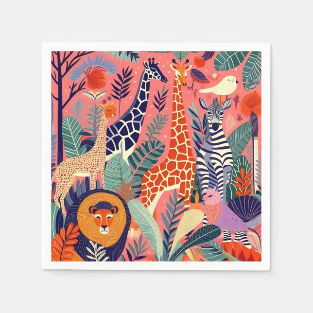 Contemporary exotic animals and birds 1 pink pappersservett (Framsidan)