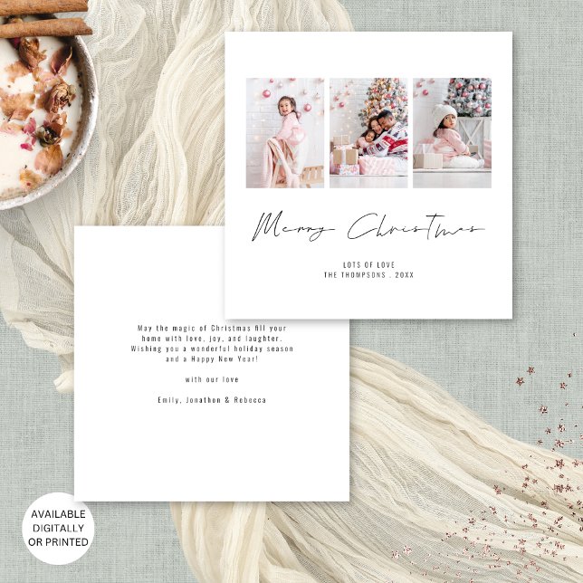 Contemporary Family 3 Photos God jul Julkort (Contemporary square alternative available digitally or printed)