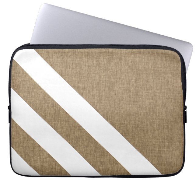 Contemporary Faux Burlap White Rand Laptop Sleeve (Framsidan)